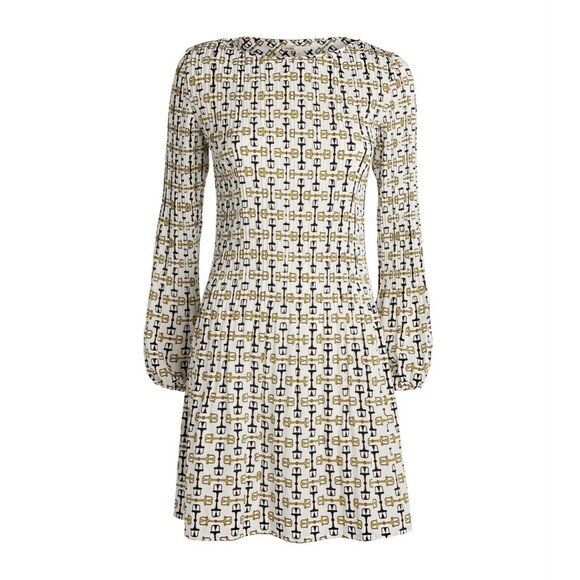 MAJE Rockina White Multi Graphic Print Pleated Crepe Mini Dress - FR 36 / US 4
